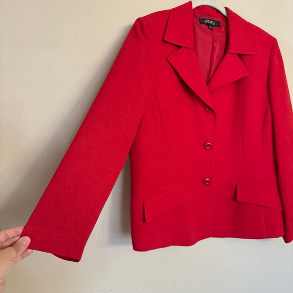 KASPER Red Fully Lined BLAZER & FLARE SKIRT SUIT Set Size 18 Business Career - Picture 8 of 16